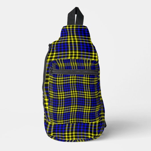 Blue Yellow Plaid Checker Seamless Pattern Sling Bag (Voorkant)