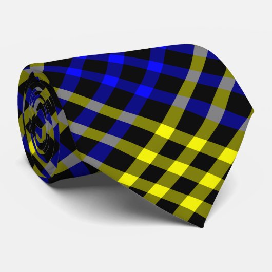 Blue Yellow Plaid Checker Seamless Pattern Stropdas (Opgerold)