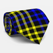 Blue Yellow Plaid Checker Seamless Pattern Stropdas (Opgerold)