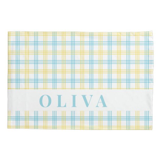 Blue Yellow Plaid Custom Name Kussensloop (Achterkant)