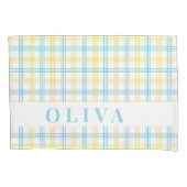 Blue Yellow Plaid Custom Name Kussensloop (Voorkant)