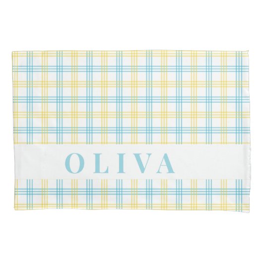 Blue Yellow Plaid Custom Name Kussensloop (Voorkant)