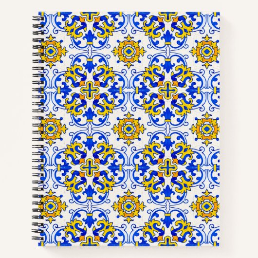 Blue Yellow Portugal Azulejo Seamless Pattern Notitieboek (Voorkant)