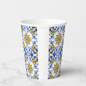 Blue Yellow Portugal Azulejo Seamless Pattern Papieren Bekers (Rechts)