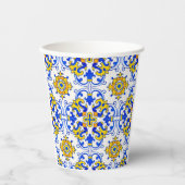 Blue Yellow Portugal Azulejo Seamless Pattern Papieren Bekers (Voorkant)