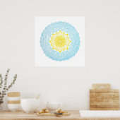 Blue Yellow Protection Mandala Geometrical Poster (Keuken)