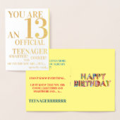 Blue Yellow Red 13th Official Teenager Birthday Folie Kaarten (Display)