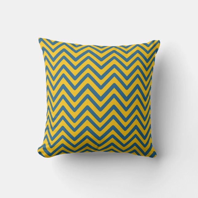 Blue Yellow  Retro Chevron Pattern Kussen (Voorkant)