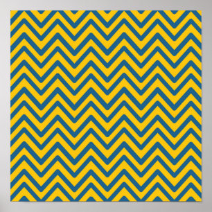 Blue Yellow  Retro Chevron Pattern Poster