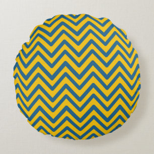 Blue Yellow Retro Chevron Pattern Rond Kussen