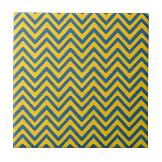 Blue Yellow Retro Chevron Pattern Tegeltje (Voorkant)