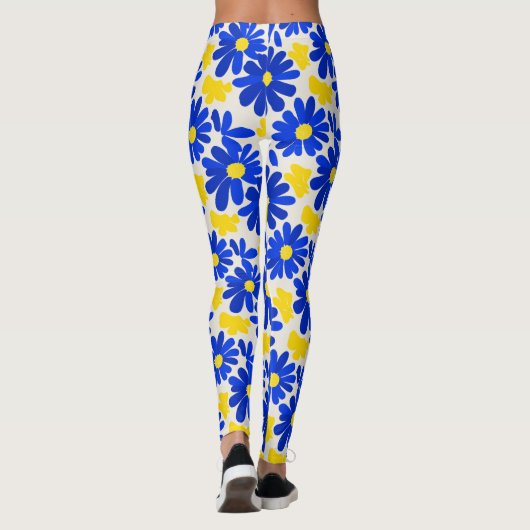 Blue & Yellow Retro Daisy Print Leggings (Achterkant)