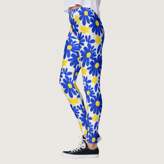 Blue & Yellow Retro Daisy Print Leggings (Links)
