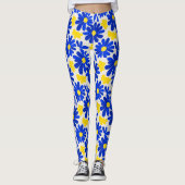 Blue & Yellow Retro Daisy Print Leggings (Voorkant)