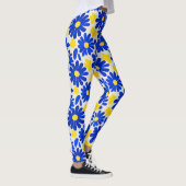 Blue & Yellow Retro Daisy Print Leggings (Rechts)
