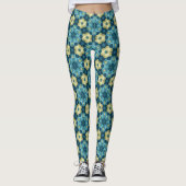 Blue & Yellow Retro Floral Pattern Leggings (Voorkant)