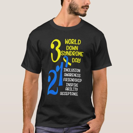 Blue Yellow Ribbon 321 World Down Syndrome Awarene T-shirt (Voorkant)
