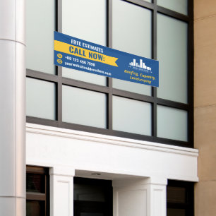 Blue Yellow Small Business Call Now Logo Promo Spandoek