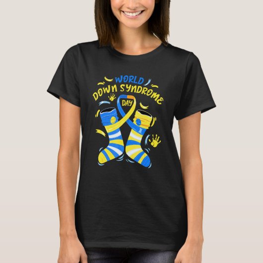 Blue Yellow Sock 21 Awareness Day Ribbon World Dow T-shirt (Voorkant)