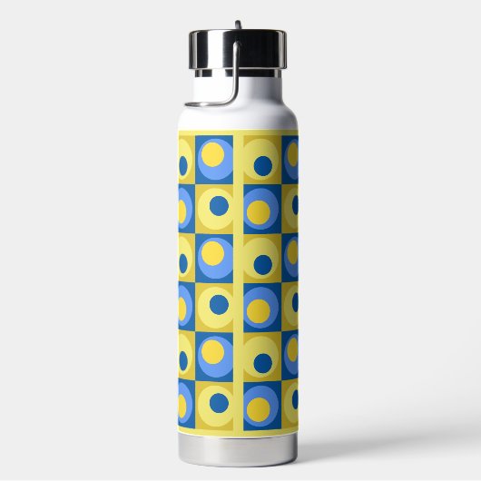 Blue Yellow Square Dot Geometric Design Hot-Cold Waterfles (Rechts)
