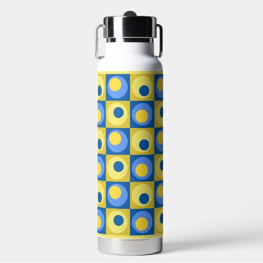 Blue Yellow Square Dot Geometric Design Hot-Cold Waterfles (Voorkant)