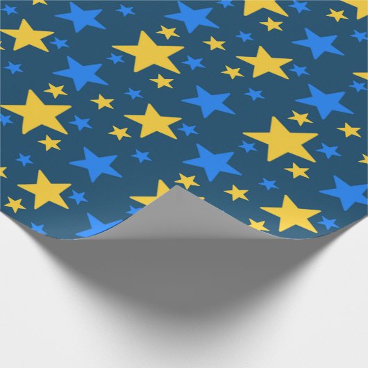 Blue & Yellow Star Pattern Gift Wrapping Paper Cadeaupapier (Hoek)