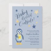 Blue Yellow Star Penguin Baby shower Kaart (Voorkant)