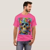 Blue Yellow Sugar Skull Flower Shirt (Voorkant volledig)