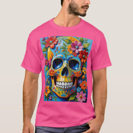 Blue Yellow Sugar Skull Flower Shirt