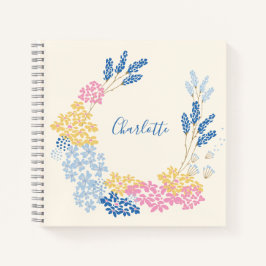 Blue Yellow Summer Flower Wreated Personalized Notitieboek