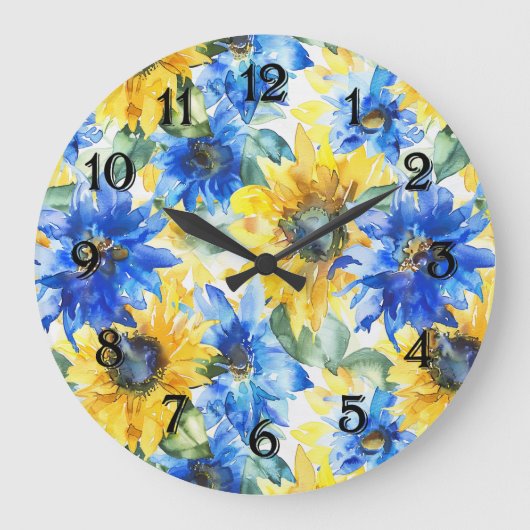 Blue Yellow Sunflowers Grote Klok (Voorkant)