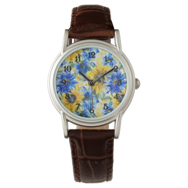 Blue Yellow Sunflowers Horloge (Voorkant)