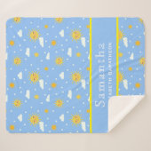 Blue & Yellow Sunshine Sky Persoonlijke naam Sherpa Deken (Voorkant (horizontaal))