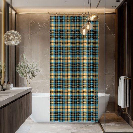 Blue & Yellow Tartan Shower Curtain Man Gift Pick Douchegordijn