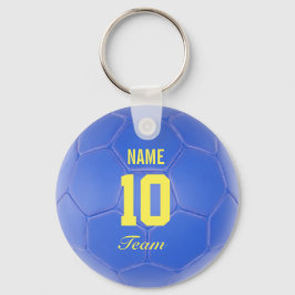 Blue Yellow Team Voetbal Persoonlijke naam Sleutelhanger