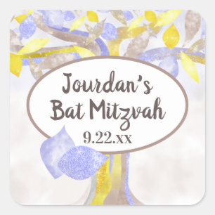 Blue & Yellow Tree of Life Bat Mitzvah Sticker