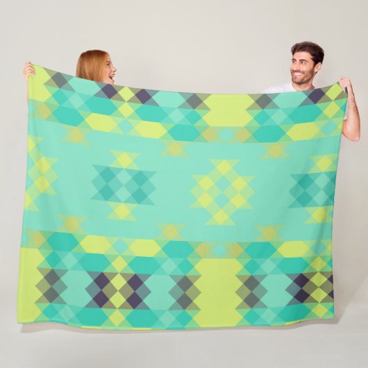 blue yellow turquoise yellow and aqua  fleece deken (In situ)