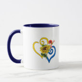 Blue Yellow Twisted Heart met Sunflower Bouquet Mok (Links)