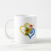 Blue Yellow Twisted Heart met Sunflower Bouquet Mok (Links)