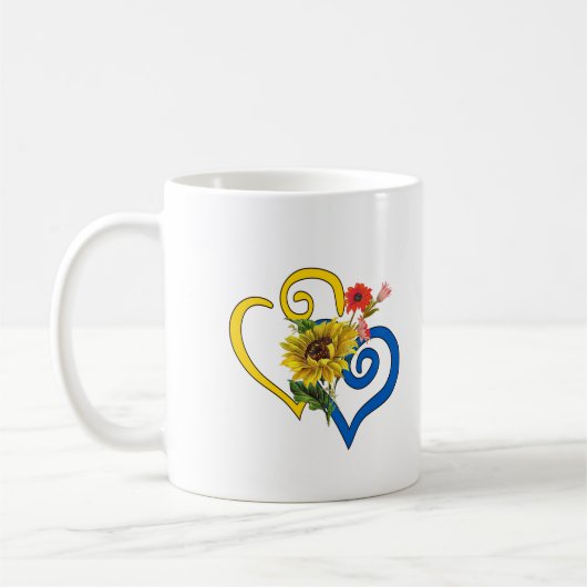 Blue Yellow Twisted Heart met Sunflower Bouquet Mok (Links)