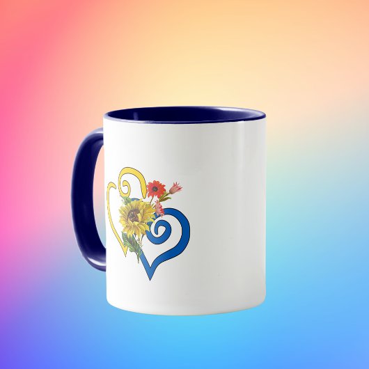 Blue Yellow Twisted Heart met Sunflower Bouquet Mok