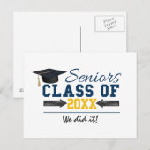 Blue Yellow Typography Afstuderen Gear Aankondigingskaart (Voorkant / Achterkant)