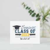 Blue Yellow Typography Afstuderen Gear Aankondigingskaart (Staand voorkant)