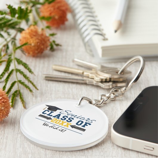 Blue Yellow Typography Afstuderen Gear Sleutelhanger (Voorkant Rechts)