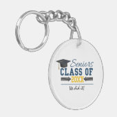 Blue Yellow Typography Afstuderen Gear Sleutelhanger (Voorkant Links)