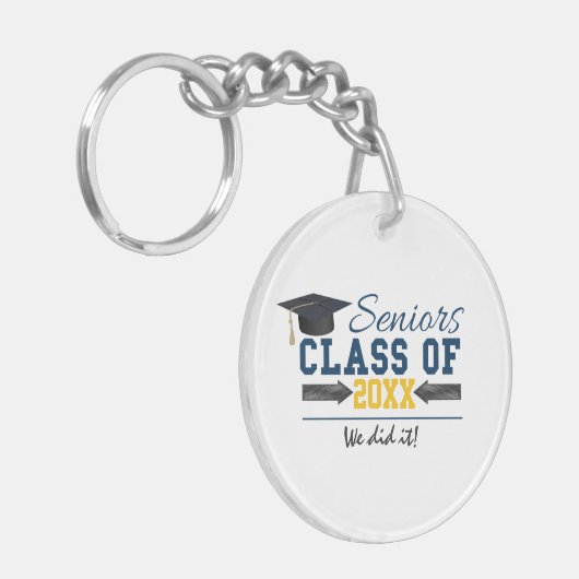 Blue Yellow Typography Afstuderen Gear Sleutelhanger (Voorkant Links)