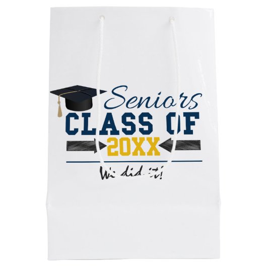 Blue Yellow Typography Afstuderen Gift Bag Medium Cadeauzakje (Achterkant)