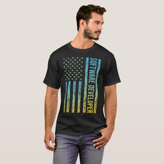 Blue Yellow USA Flag - Software Ontwikkelaar T-shirt (Voorkant volledig)