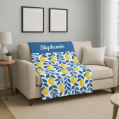 Blue Yellow Watercolor Lemon Name Fleece Deken