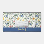 Blue Yellow Watercolor Wildflower Monogram Name Bureaumat (Keyboard & Muis)